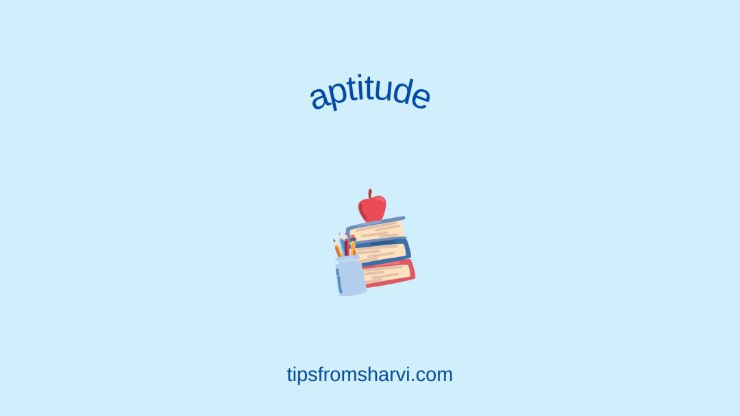 Books, pens, and apple. Text: aptitude, tipsfromsharvi.com.