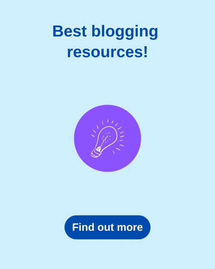 Purple circle light bulb. Text: best blogging resources, find out more.